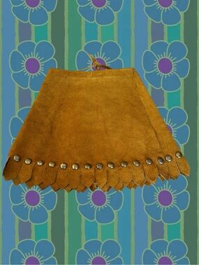 Vintage 60s Brown Suede Gladiator Mini Wrap Skirt